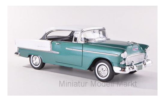 Motormax 73185GREENWHITE Chevrolet Bel Air Hardtop, metallic-dunkelgrün/weiss, 1955 1:18
