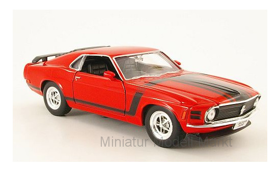 Welly 22088RED Ford Mustang Boss 302, rot/Dekor, ohne Vitrine, 1970 1:24