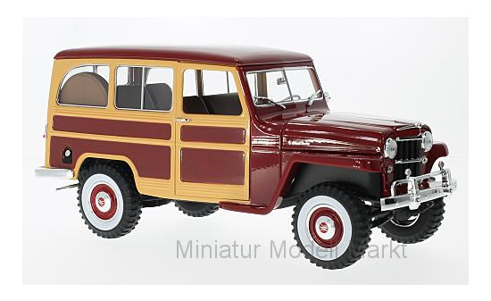 Lucky Die Cast 92858rt Jeep Willys Station Wagon, dunkelrot/Holzoptik, 1955 1:18