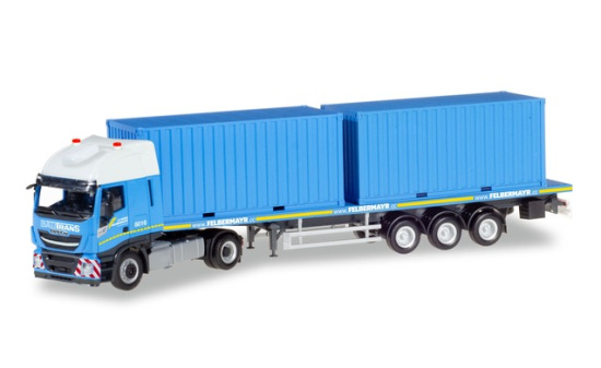 Herpa 310093 Iveco Stralis XP Flachbett-Sattelzug mit 2 x 20 ft. Container 