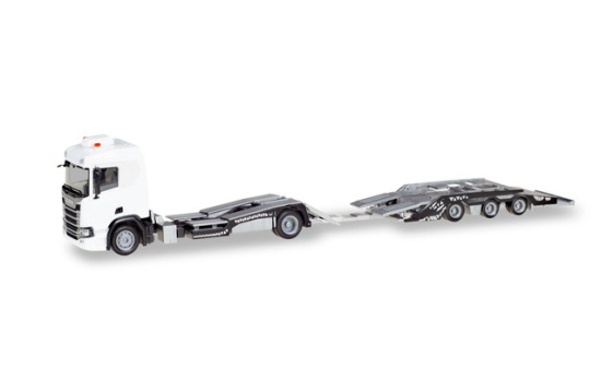 Herpa 013628 Herpa Minikit: Scania CR20 Niederdach LKW-Transporter-Hängerzug, weiß 1:87