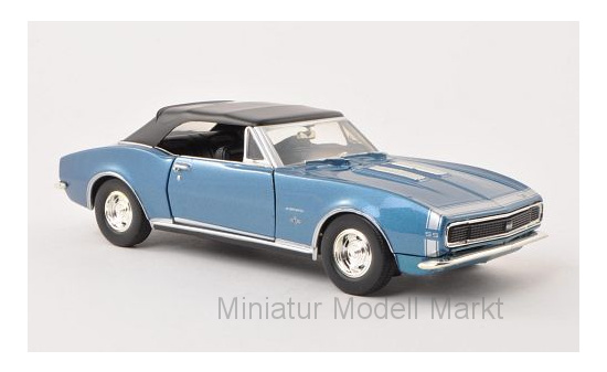 Motormax 73293MET-BLUE Chevrolet Camaro SS Convertible, metallic-blau, Verdeck geschlossen, ohne Vitrine, 1967 1:24