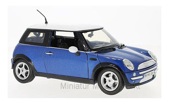 Motormax 73114MET-BLUEWHITE Mini Cooper, metallic-blau/weiss, ohne Vitrine 1:18