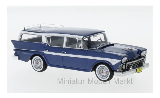 Neo 44667 Rambler Custom Cross Country 6 Station Wagon, metallic-dunkelblau/weiss, 1958 1:43