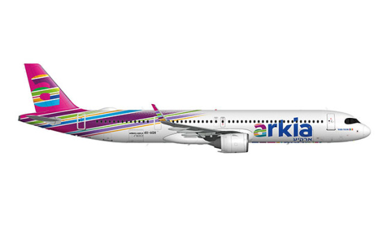 Herpa 533928 Arkia Israeli Airlines Airbus A321neo, Fuchsia variant - Vorbestellung 1:500