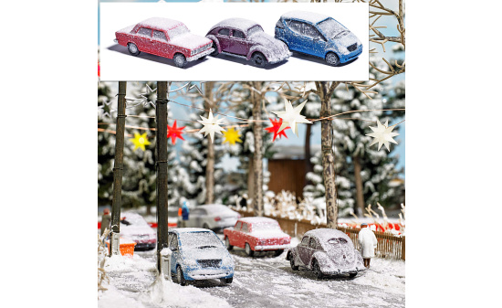 Busch 89010 3 verschneite Autos - Vorbestellung 1:87
