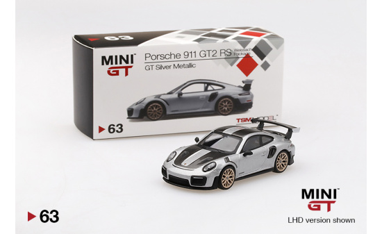 Mini GT MGT00063-R Porsche 991 Turbo GT2RS  GT Silver Metallic  (RHD) 1:64