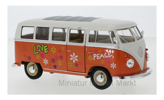 Welly 22095A1-orange VW T1 Bus, orange/weiss, Flower Power, 1963 1:24
