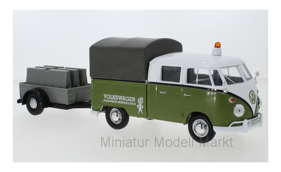 Motormax 79676 VW T1 Doppelkabine, grün/weiss, Volkswagen Road Service, mit Anhänger 1:24