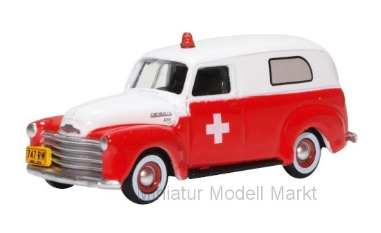 Oxford 87CV50001 Chevrolet Panel Van, rot/weiss, Ambulance, 1950 - Vorbestellung 1:87