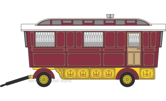 Oxford 76SCV001 Anhänger Showmans Caravan, dunkelrot/gelb 1:76