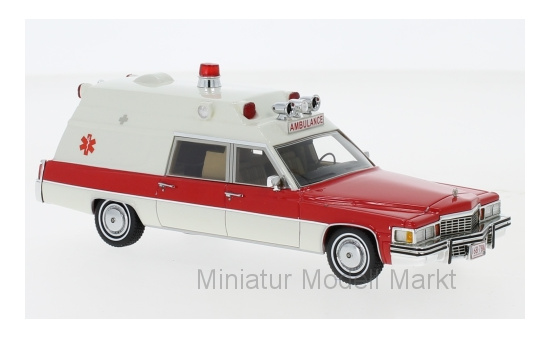 Neo 47241 Cadillac Superior Ambulance, weiss/rot, 1977 1:43