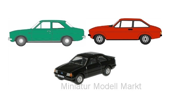 Oxford 76SET70 Ford 3er-Set: Escort, RHD, je 1x Mk1, Mk2 und XR3i 1:76