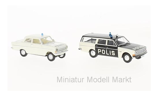 Brekina 2945320310 Volvo + Opel 2er Set: 145 und Kadett A, Polizei (S) und (D) 1:87