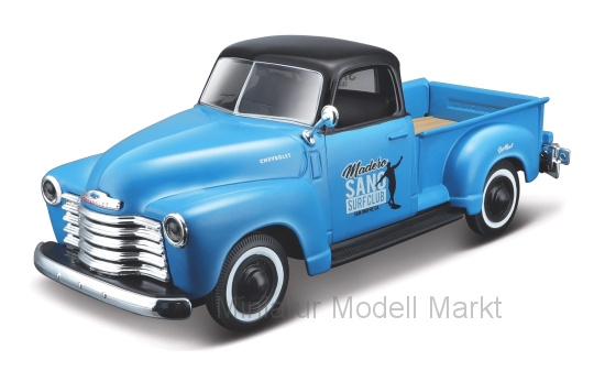 Maisto 32506BLUE Chevrolet 3100 Pick Up, hellblau/schwarz, 1:25, 1950 1:24