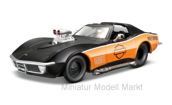 Maisto 32193M-BLACK Chevrolet Corvette, matt-schwarz/orange,  Harley-Davidson , 1970 1:24