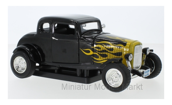Motormax 73171BLACK-FLAMES Ford Five Window Coupe, schwarz/Dekor, 1932 1:18