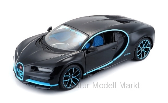 Maisto 31514BLACK Bugatti Chiron Zero-400-Zero, schwarz/hellblau, 2018 1:24