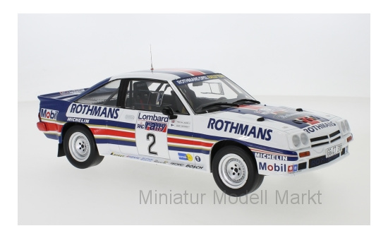 IXO 18RMC038B Opel Manta 400, No.2, Rothmans Opel Rally Team, Rothmans, Rallye WM, RAC Rallye, H.Toivonen/F.Gallagher, 1983 1:18