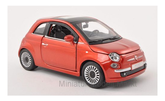 Bburago 18-22106MET-ORANGE Fiat 500, metallic-dunkelorange, 2007 1:24