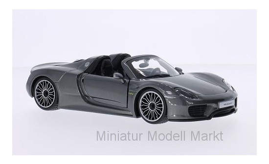 Bburago 18-21076MET-GREY Porsche 918 Spyder, metallic-dunkelgrau, Targadach geöffnet 1:24