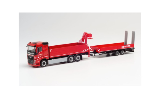 Herpa 312332 Volvo FH FD Pritschen-LKW mit Ladekran und Tieflade-Anhänger Kutter - Vorbestellung 1:87