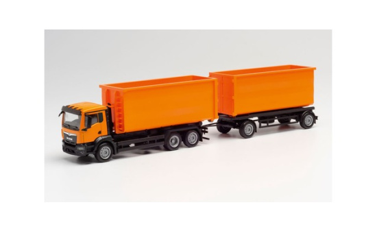 Herpa 311380 MAN TGS NN Abrollcontainer-Hängerzug, kommunalorange 1:87