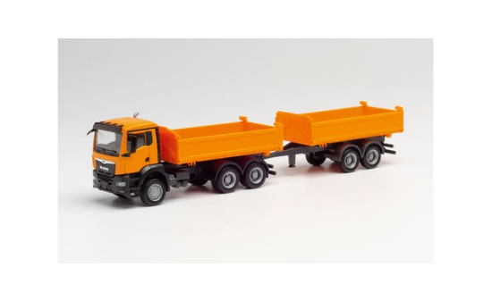 Herpa 312370 MAN TGS NN Tandem-Baukipper-Hängerzug, kommunalorange 1:87