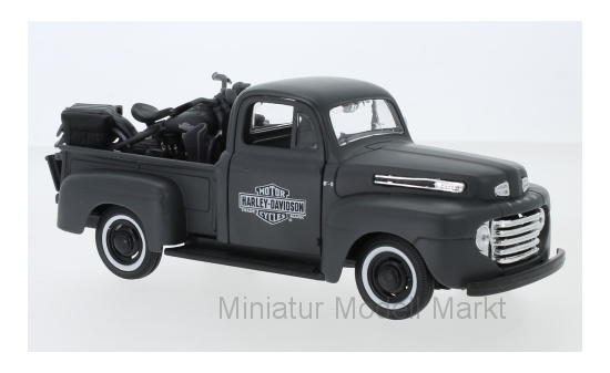 Maisto 32185GRAY Ford F-1 Pick Up Tuning, matt-dunkelgrau/Dekor,  Harley-Davidson , Maßstab ca. 1:25, mit 1942 Harley Davidson WLA Flathead, 1948 1:24