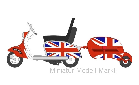 Oxford 76SC002 - Scooter mit Anhänger, Dekor, Union Jack 1:76