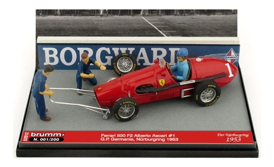 Brumm S2012 Ferrari 500 F2, No.1, Scuderia Ferrari, GP Deutschland, mit Figuren in Sonderverpackung, A.Ascari, 1953 1:43