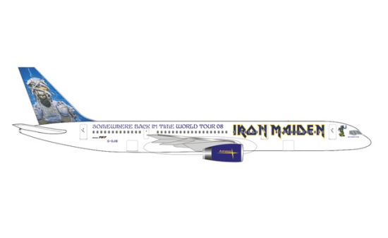 Herpa 535250 Iron Maiden (Astraeus) Boeing 757-200 Ed Force One - Somewhere Back in Time World Tour 2008 G-OJIB 1:500