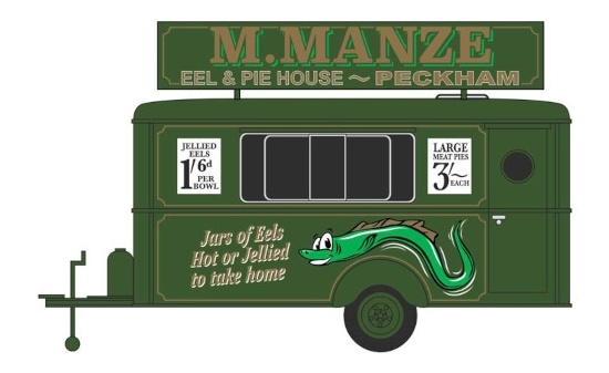 Oxford 76TR018 Anhänger Mobile Trailer, M.Manze - Eel & Pie House 1:76