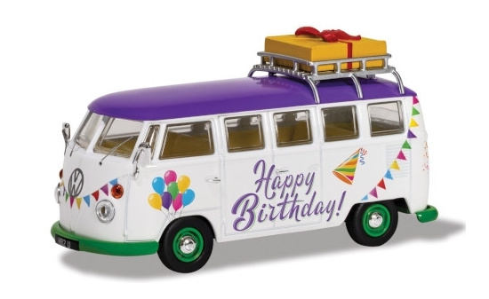 Corgi COCCC02734 VW T1 Camper - weiss , Dekor - Happy Birthday 1:43