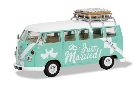 Corgi COCCC02737 VW T1 Camper - türkis , Dekor - Just Married 1:43