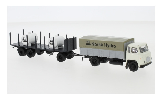 Brekina 85055 Scania LB 76 PP, Norsk Hydro, mit Rungenanhänger und Tanks, 1962 1:87