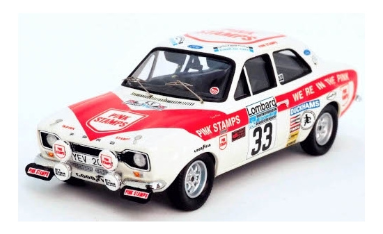 Trofeu RRUK57 Ford Escort MkI, RHD, No.33, Pink Stamps, Rally WM, RAC Rally, N.Rockey/D.Tucker, 1975 1:43