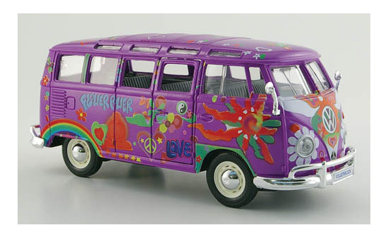 Maisto 32301P VW T1 Samba Bus, lila/Dekor, Hippie Line, Massstab 1:25 1:24