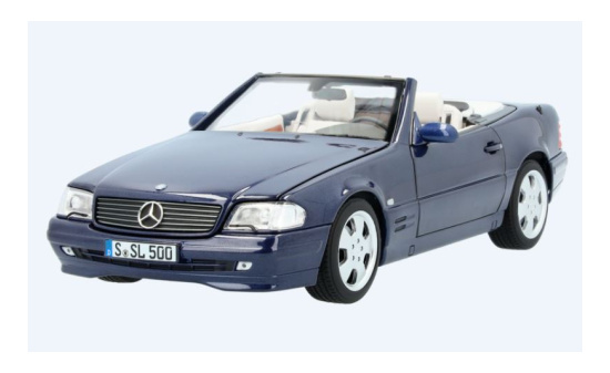 Norev B66040657 Mercedes 500 SL (R129), metallic-dunkelblau, mit Softtop und Hardtop, 1998 1:18