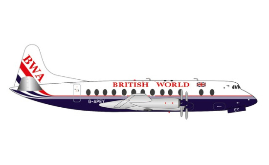 Herpa 571463 British World Airlines Vickers Viscount 800 - 25th anniversary last Viscount passenger flight G-APEY 1:200