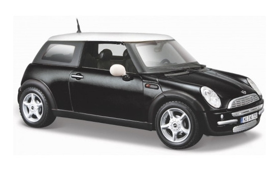 Maisto 31219BLACK Mini Cooper, matt-schwarz/weiss 1:24