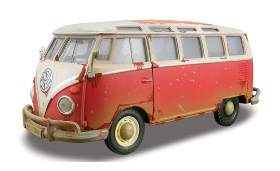Maisto 32108 VW T1 Samba, rot/weiss, USA-Version mit Alterungsspuren, 1960 1:24