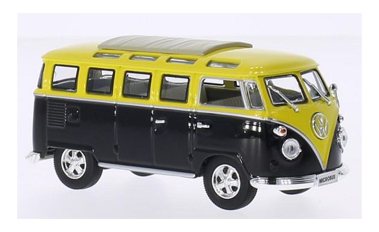 Lucky Die Cast 43209BLACKYELLOW VW T1 Samba, schwarz/gelb, Faltdach geschlossen, mit Chromstoßstangen und -felgen, 1962 1:43