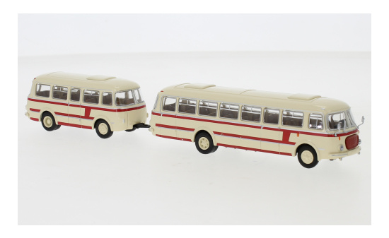 Brekina 58264 JZS Jelcz 043 Bus mit P-01 Anhänger, hellbeige/rot, 1964 1:87