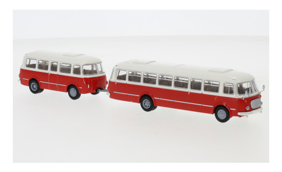 Brekina 58263 JZS Jelcz 043 Bus mit P-01 Anhänger, weiss/rot, 1964 1:87
