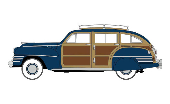Oxford 87CB42002 Chrysler Town & Country Woody Wagon, blau/Holzoptik, 1942 - Vorbestellung 1:87
