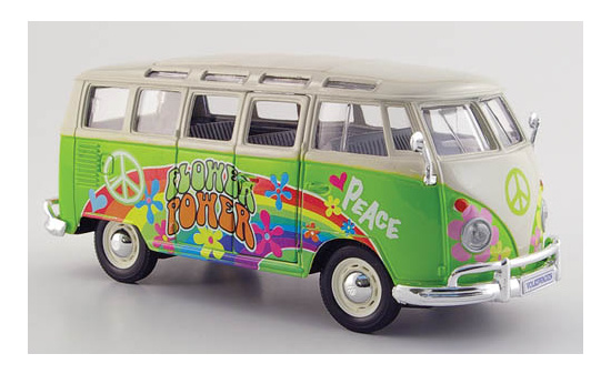 Maisto 32301GREEN VW T1 Samba Bus, hellgrün/Dekor, Hippie Line, Massstab 1:25 1:24