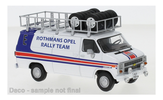 IXO RAC374X Chevrolet G-Series Van, Rothmans Opel Rally Team, Rothmans, Assistance with roof rack and wheels, 1983 - Vorbestellung 1:43