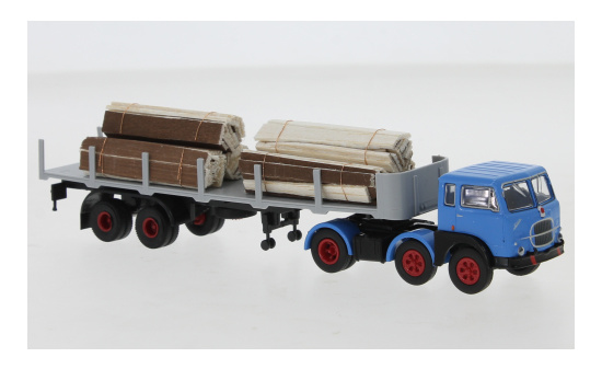 Brekina 58509 Fiat 690 T Rungen-SZ, blau/schwarz, mit Holzladung, 1960 1:87