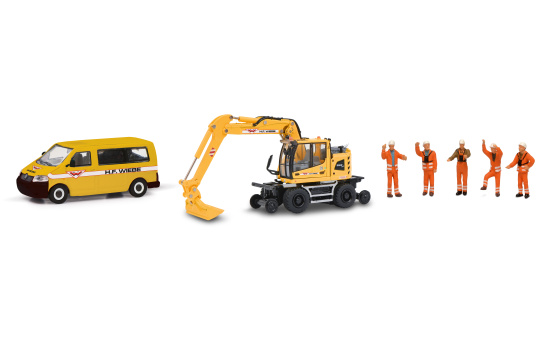 Schuco 452671400 Gleisbauset WIEBE (VW T5 + Liebherr Zweiwegebagger + Figurenset) - Lieferbar ab Juni 1:87